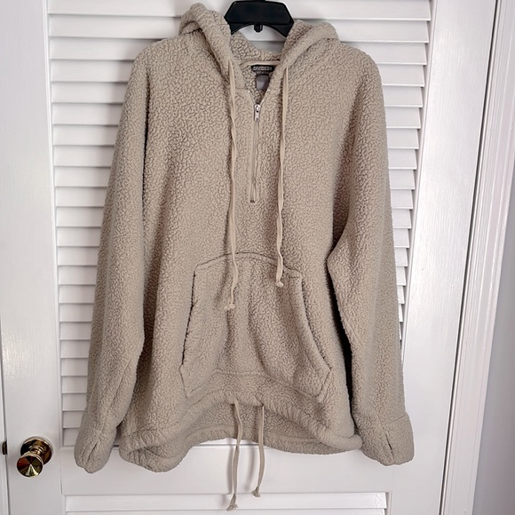 RARE Mens H&M DIVIDED GREY LINE Sherpa Fleece 1/4 Zip Hoodie Pullover Jacket - Picture 1 of 4